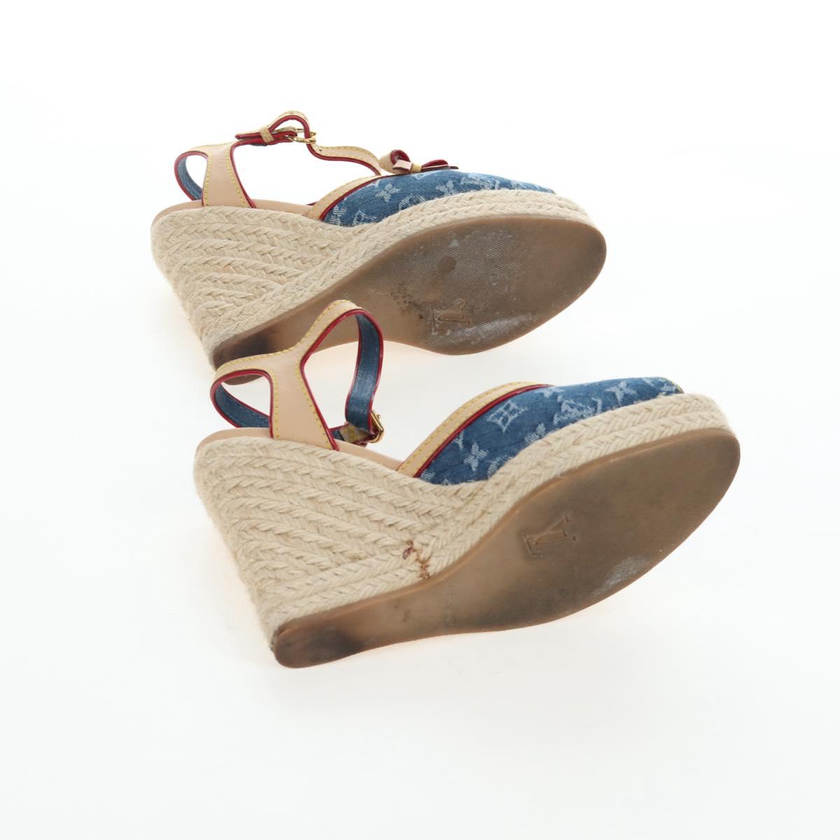LOUIS VUITTON Monogram Denim Espadrille Sandals Blue LV Auth ar14173V