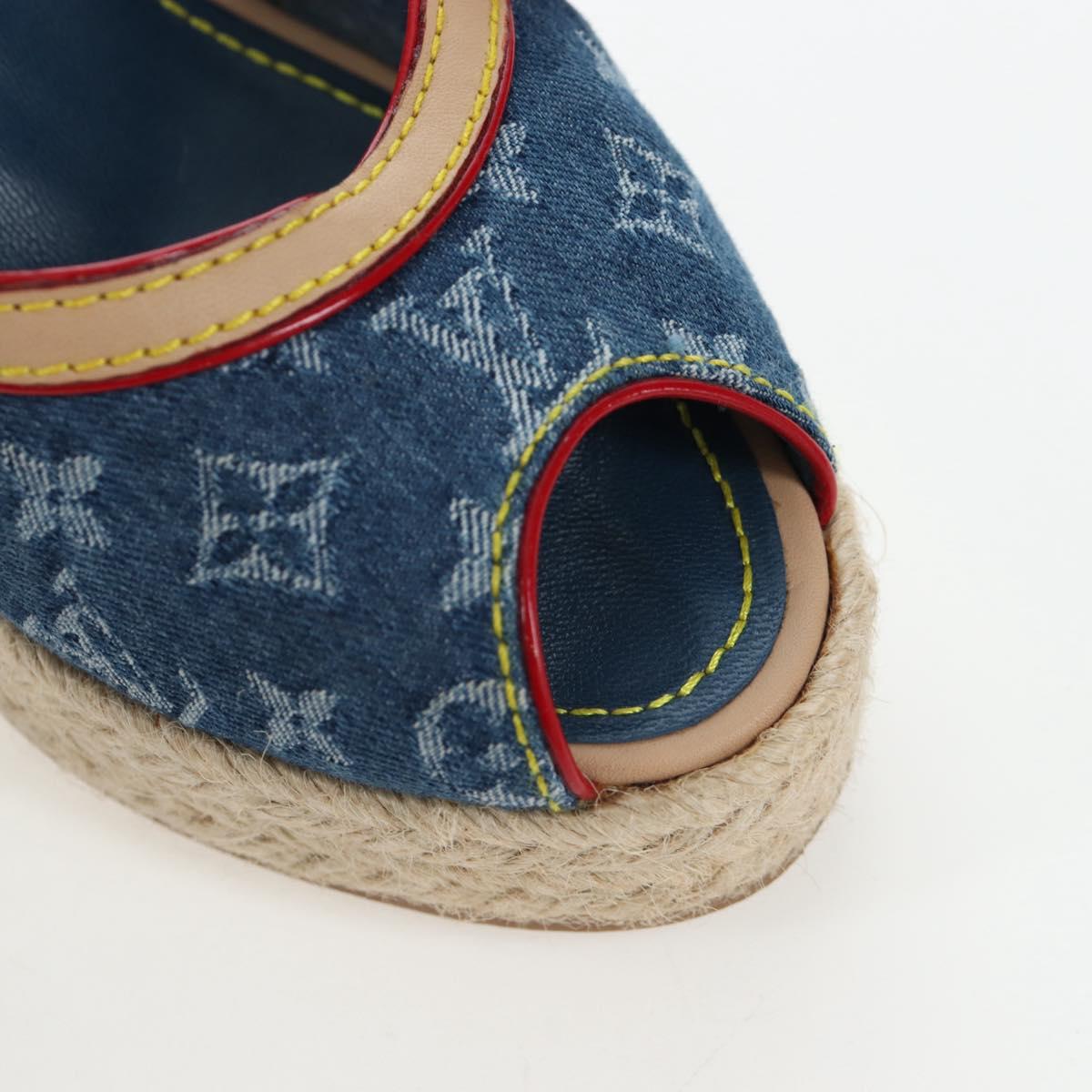 LOUIS VUITTON Monogram Denim Espadrille Sandals Blue LV Auth ar14173V