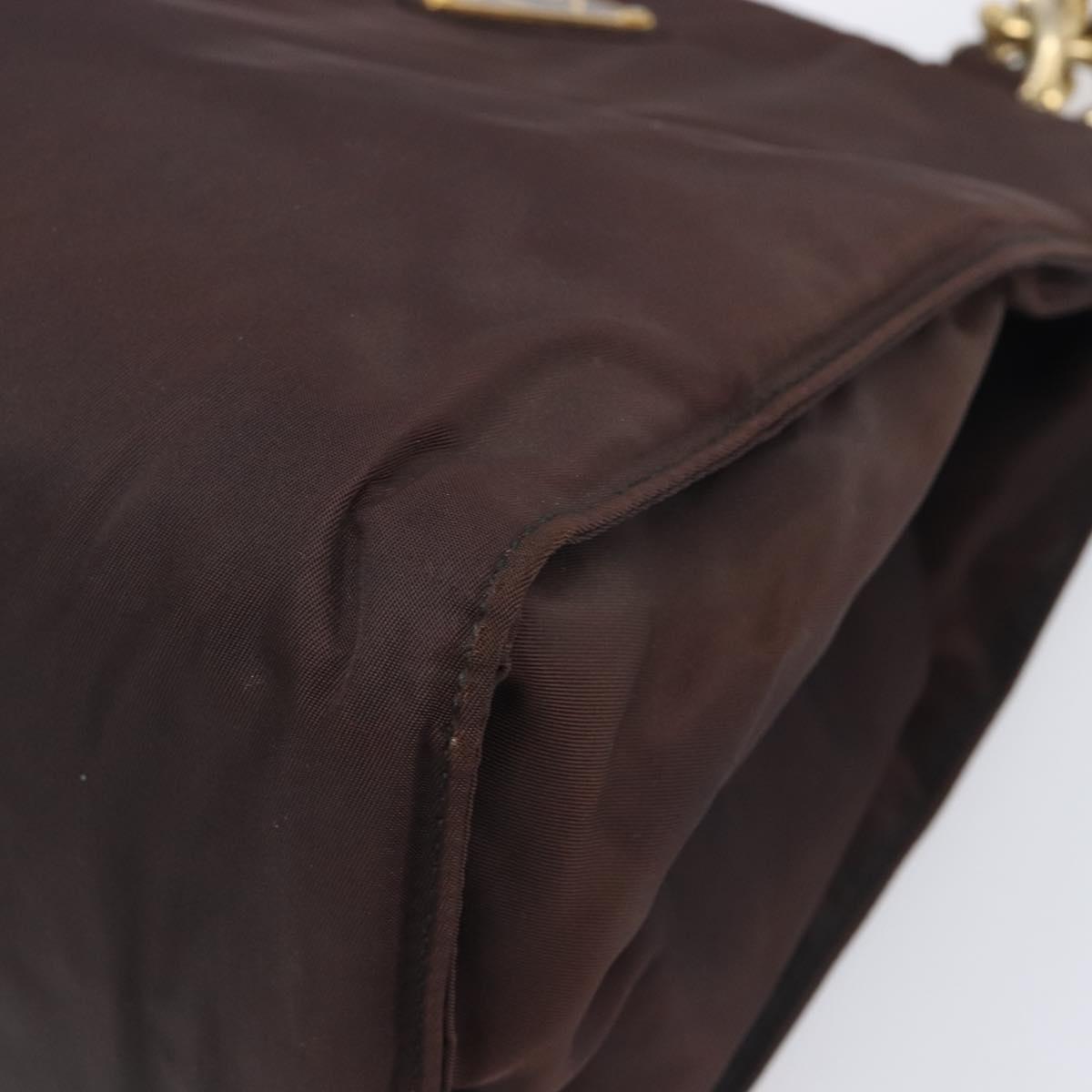 PRADA Hand Bag Nylon Brown Gold Tone Auth ar14174