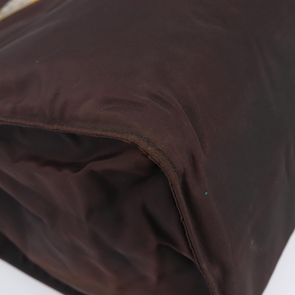 PRADA Hand Bag Nylon Brown Gold Tone Auth ar14174