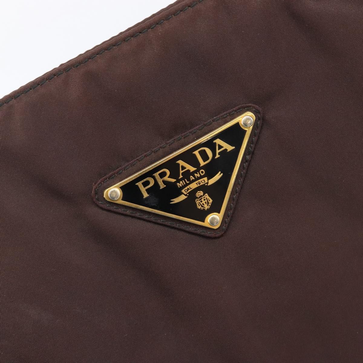 PRADA Hand Bag Nylon Brown Gold Tone Auth ar14174