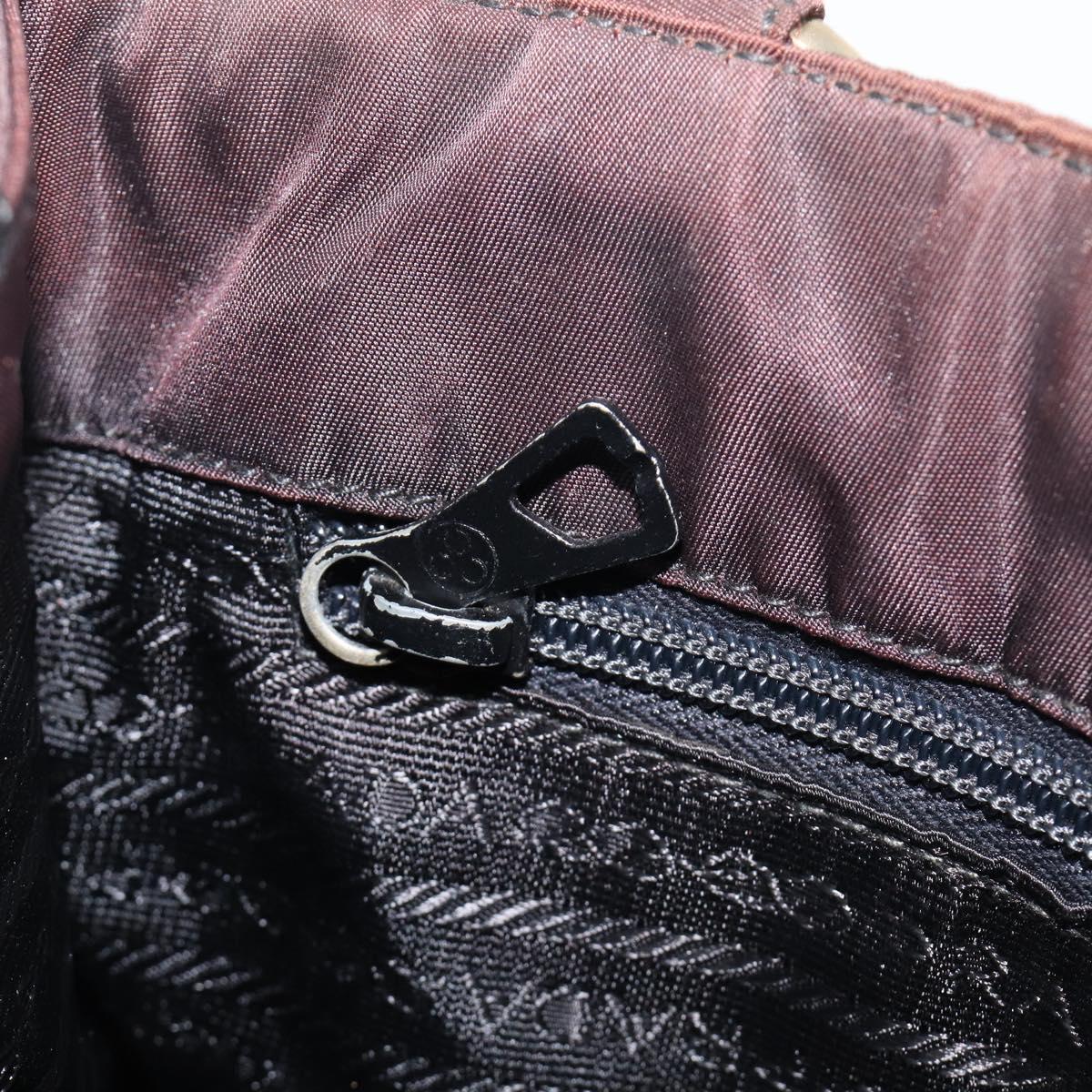 PRADA Hand Bag Nylon Brown Gold Tone Auth ar14174