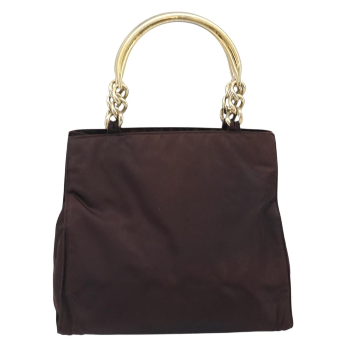 PRADA Hand Bag Nylon Brown Gold Tone Auth ar14174