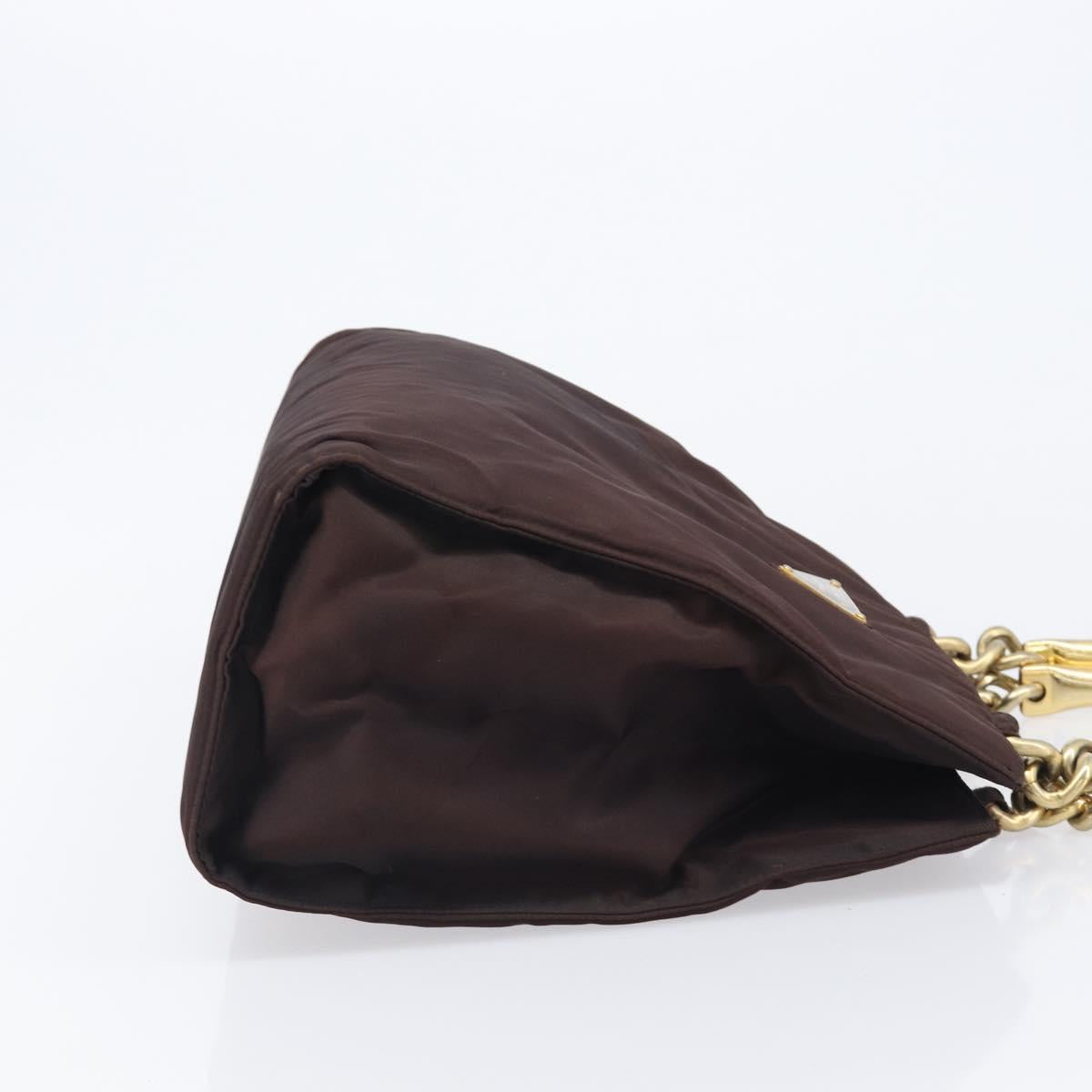 PRADA Hand Bag Nylon Brown Gold Tone Auth ar14174