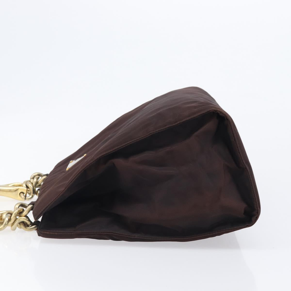 PRADA Hand Bag Nylon Brown Gold Tone Auth ar14174