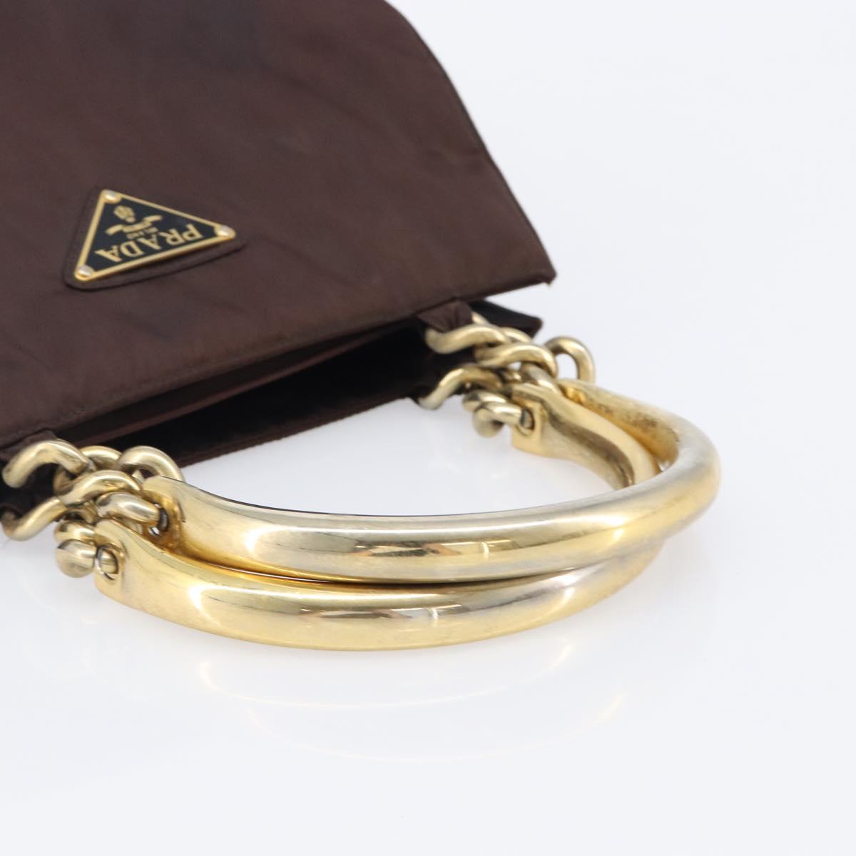 PRADA Hand Bag Nylon Brown Gold Tone Auth ar14174