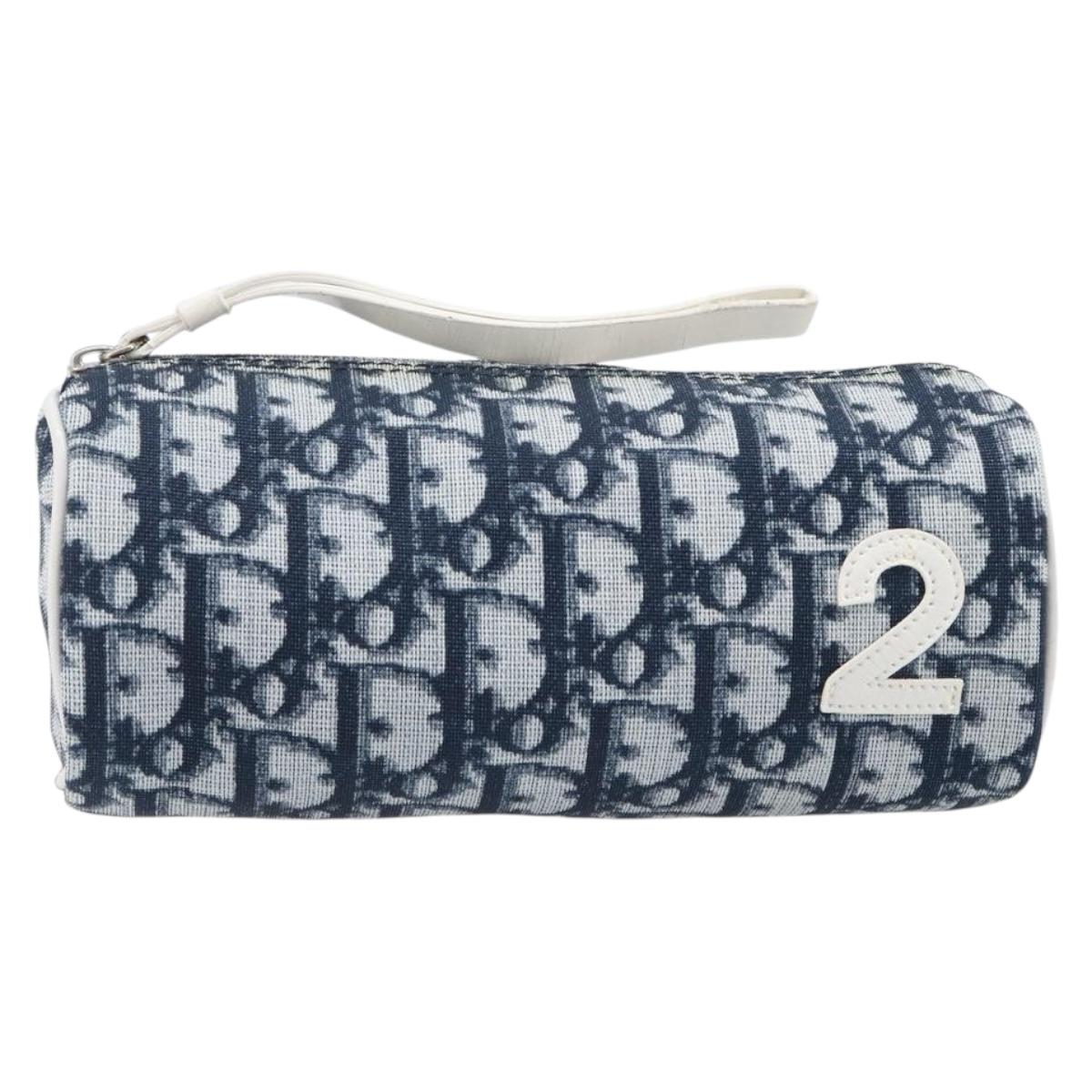 Christian Dior Trotter Pouch PVC Leather Navy Silver Auth ar14178