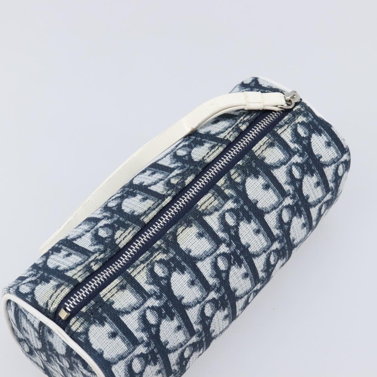 Christian Dior Trotter Pouch PVC Leather Navy Silver Auth ar14178