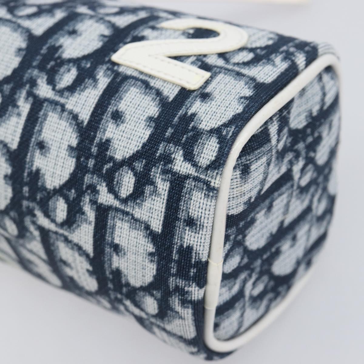 Christian Dior Trotter Pouch PVC Leather Navy Silver Auth ar14178