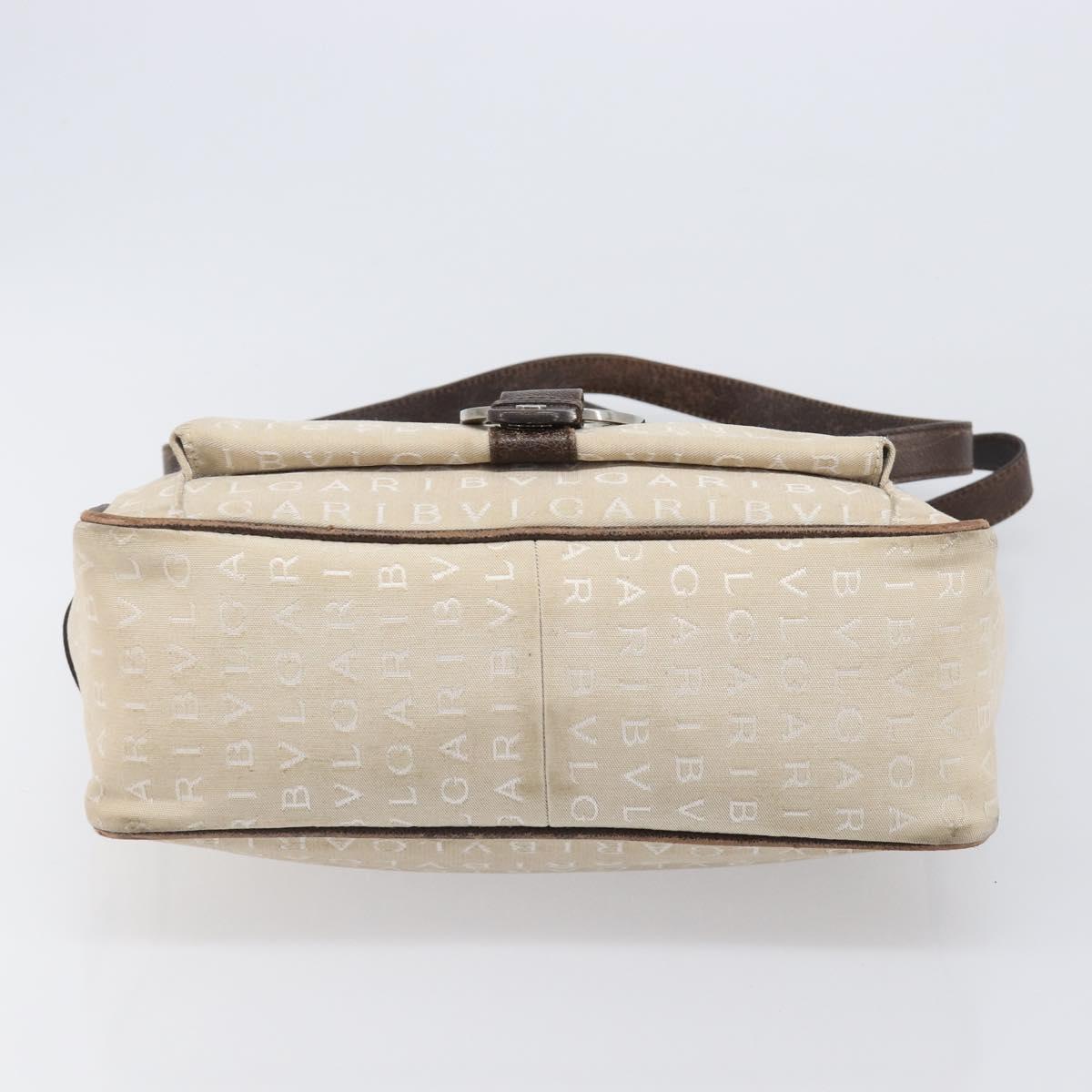 BVLGARI Tote Bag Canvas Beige Silver Auth ar14179