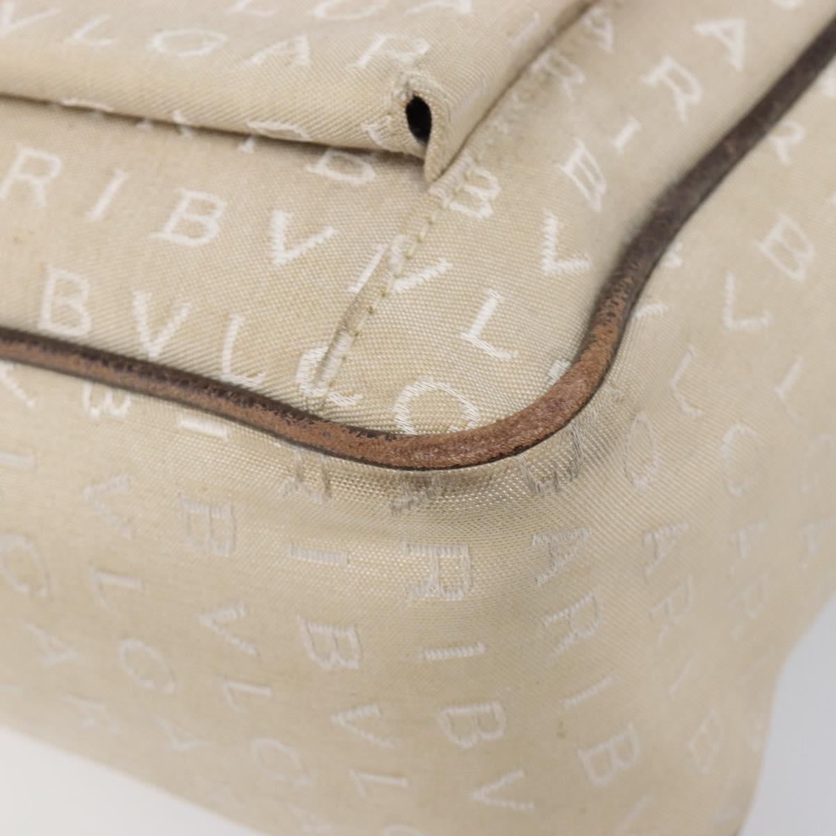 BVLGARI Tote Bag Canvas Beige Silver Auth ar14179