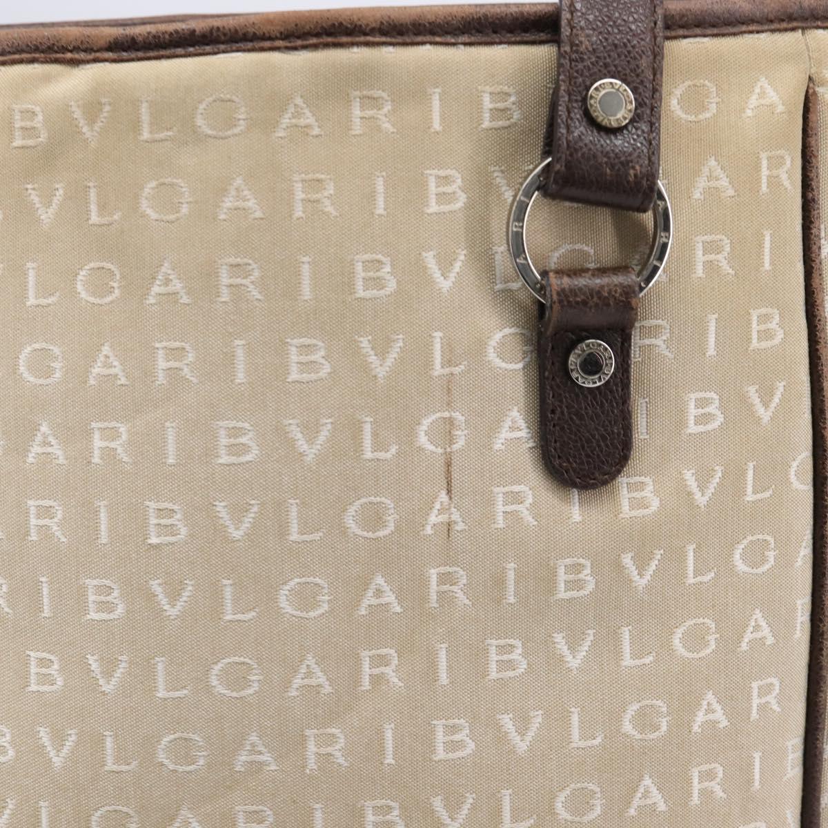 BVLGARI Tote Bag Canvas Beige Silver Auth ar14179