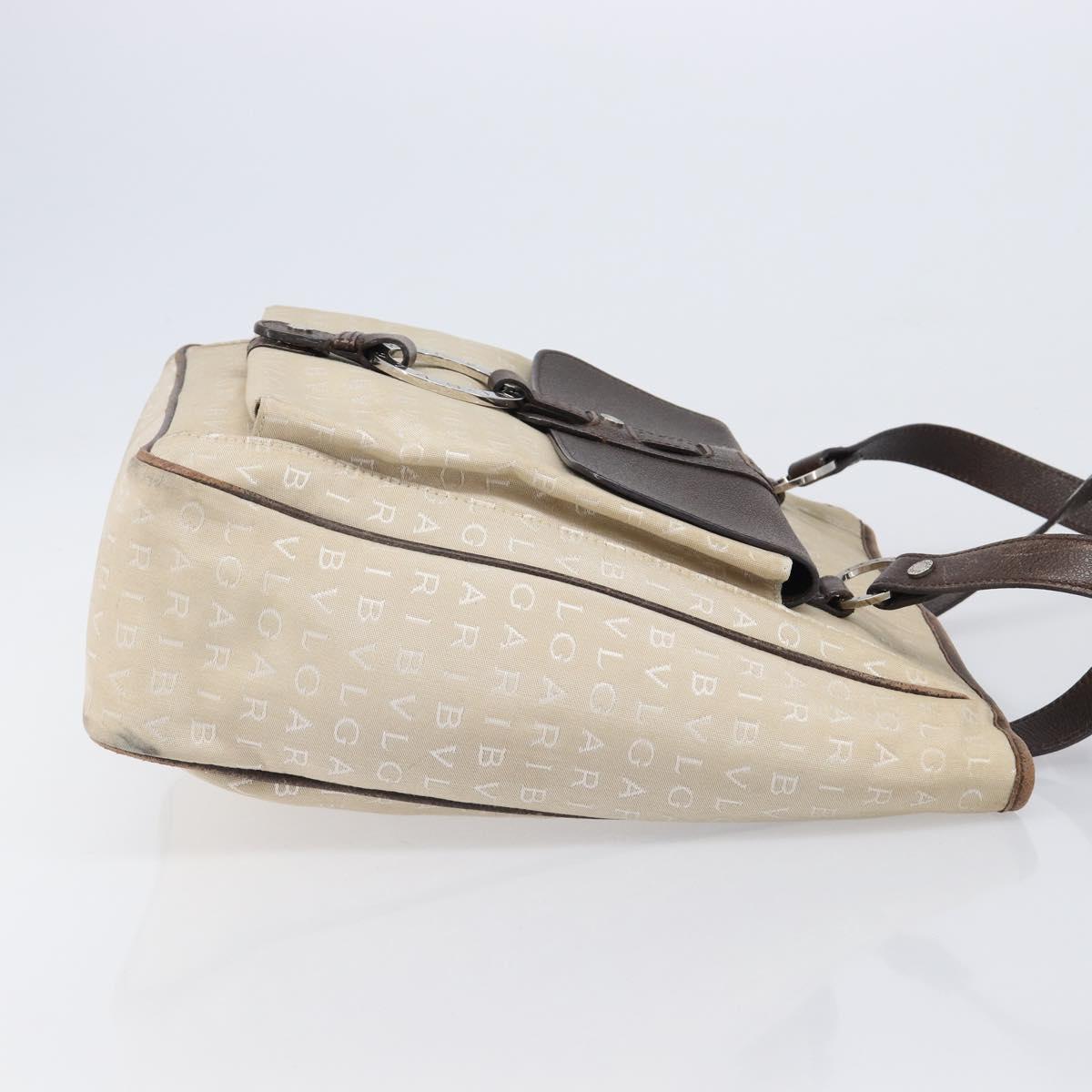 BVLGARI Tote Bag Canvas Beige Silver Auth ar14179