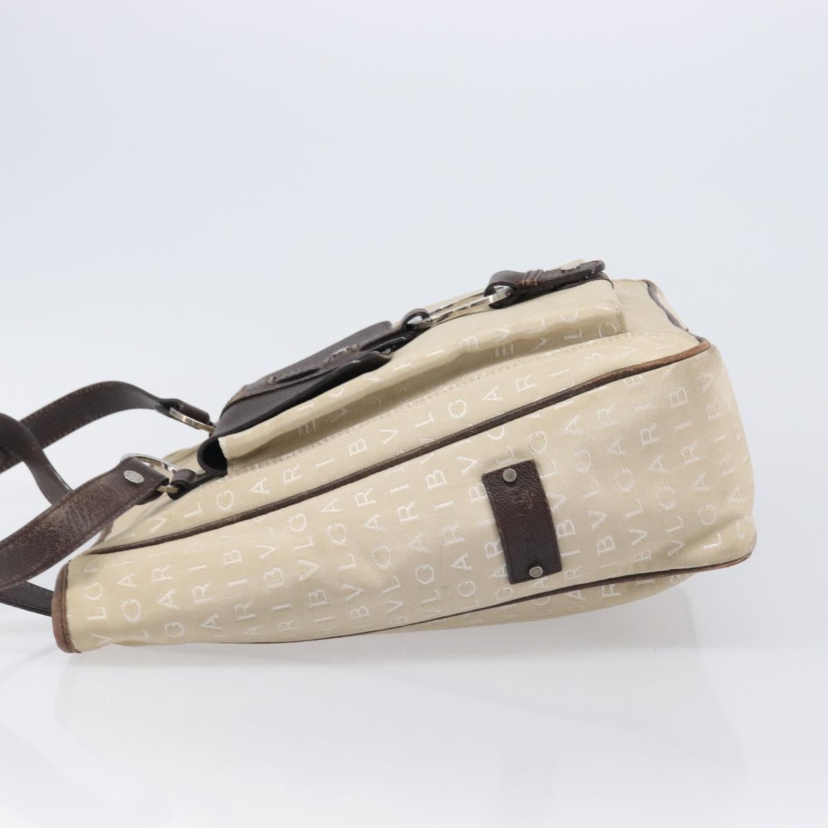 BVLGARI Tote Bag Canvas Beige Silver Auth ar14179