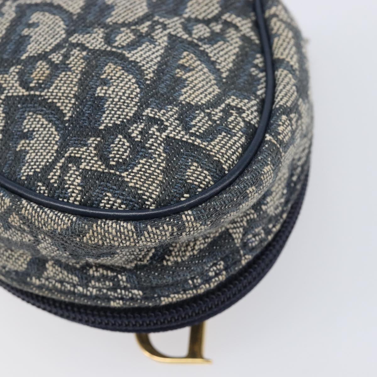 Christian Dior Trotter Canvas Saddle Pouch Navy Gold Tone Auth ar14184