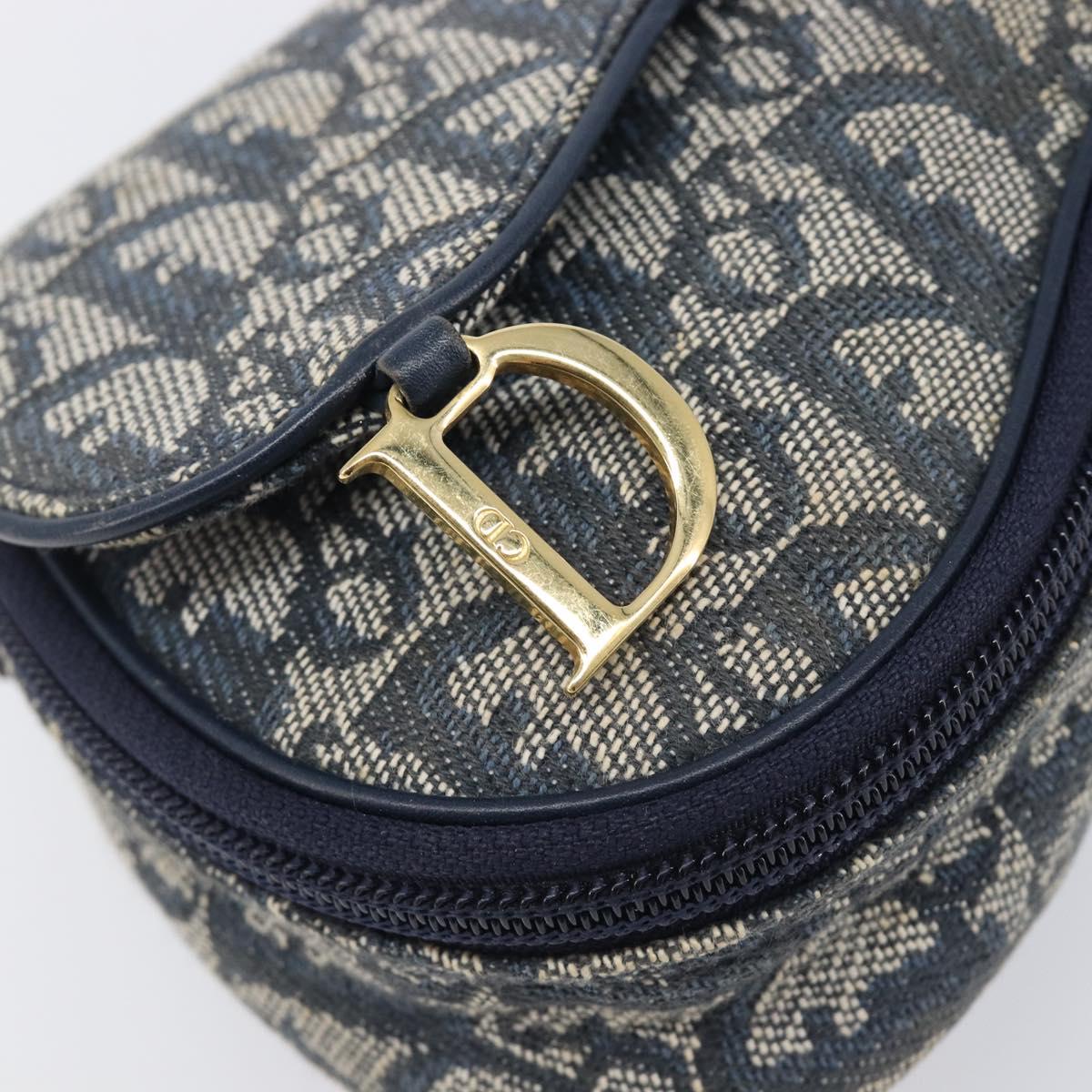 Christian Dior Trotter Canvas Saddle Pouch Navy Gold Tone Auth ar14184