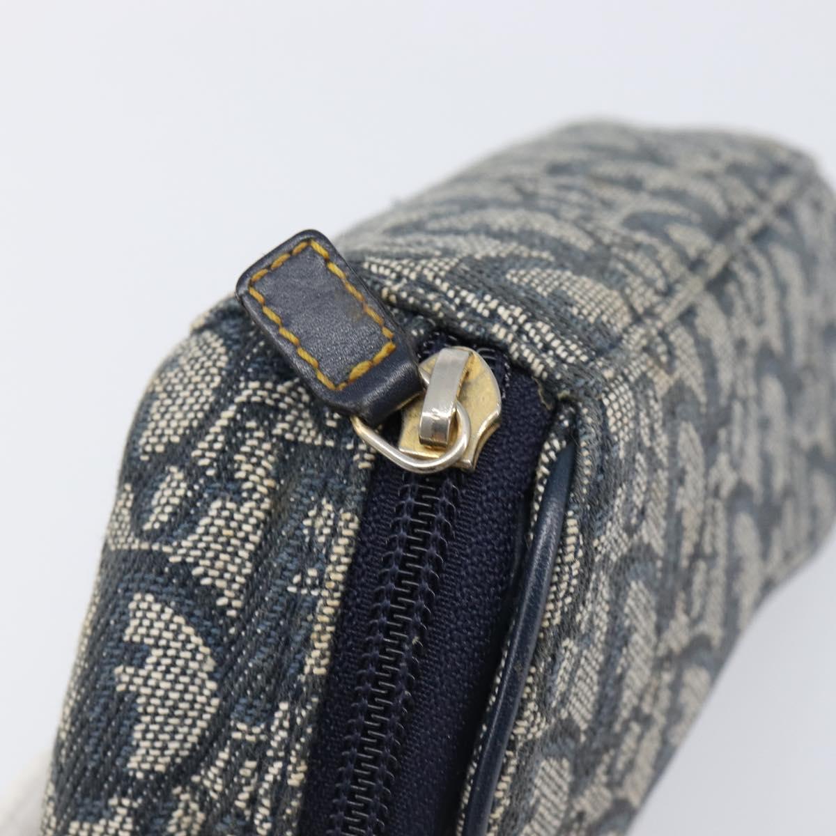 Christian Dior Trotter Canvas Saddle Pouch Navy Gold Tone Auth ar14184