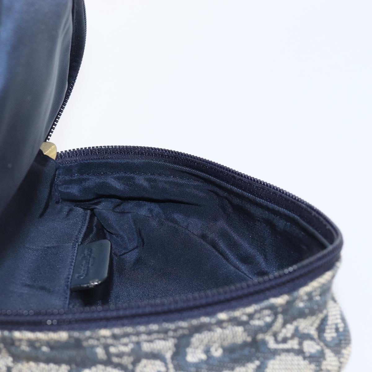 Christian Dior Trotter Canvas Saddle Pouch Navy Gold Tone Auth ar14184