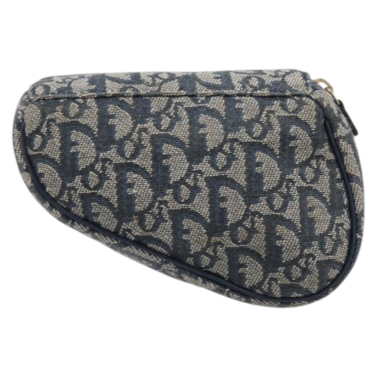 Christian Dior Trotter Canvas Saddle Pouch Navy Gold Tone Auth ar14184