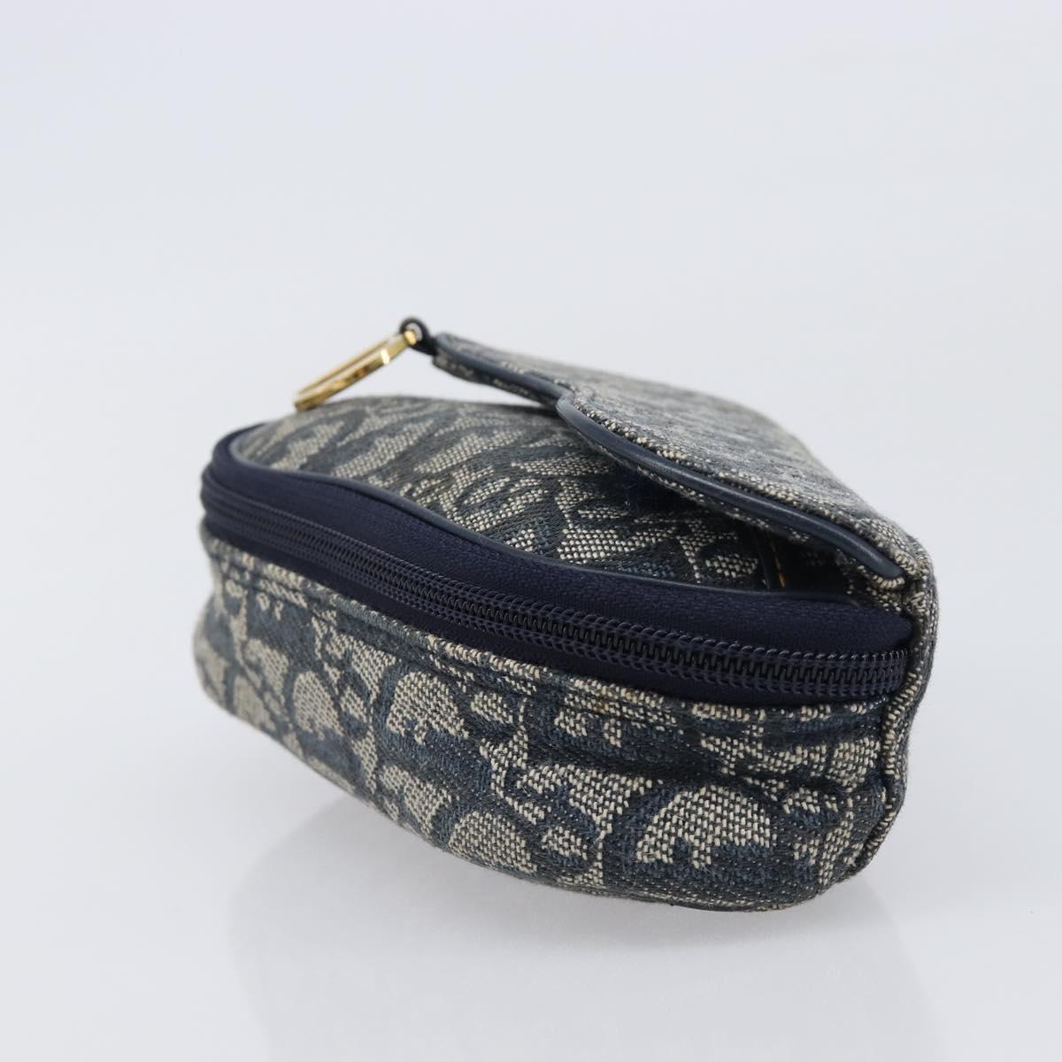 Christian Dior Trotter Canvas Saddle Pouch Navy Gold Tone Auth ar14184