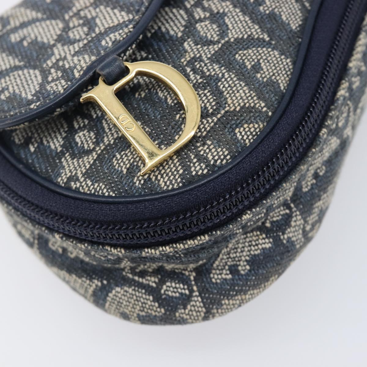 Christian Dior Trotter Canvas Saddle Pouch Navy Gold Tone Auth ar14184