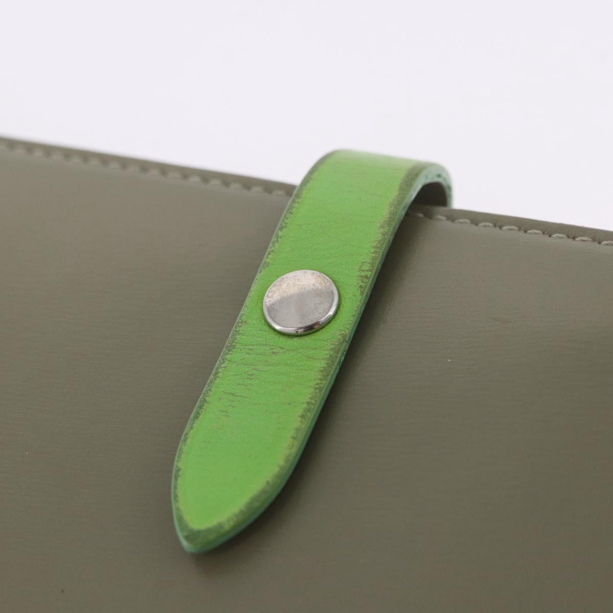 CELINE Bifold Wallet Leather Beige Green Auth ar14185