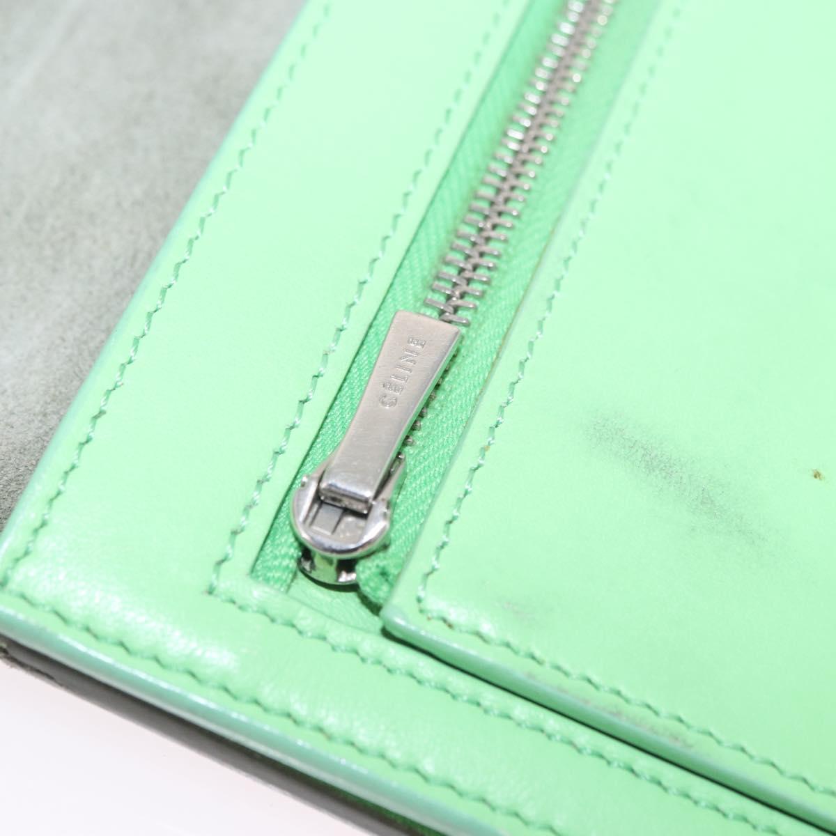 CELINE Bifold Wallet Leather Beige Green Auth ar14185
