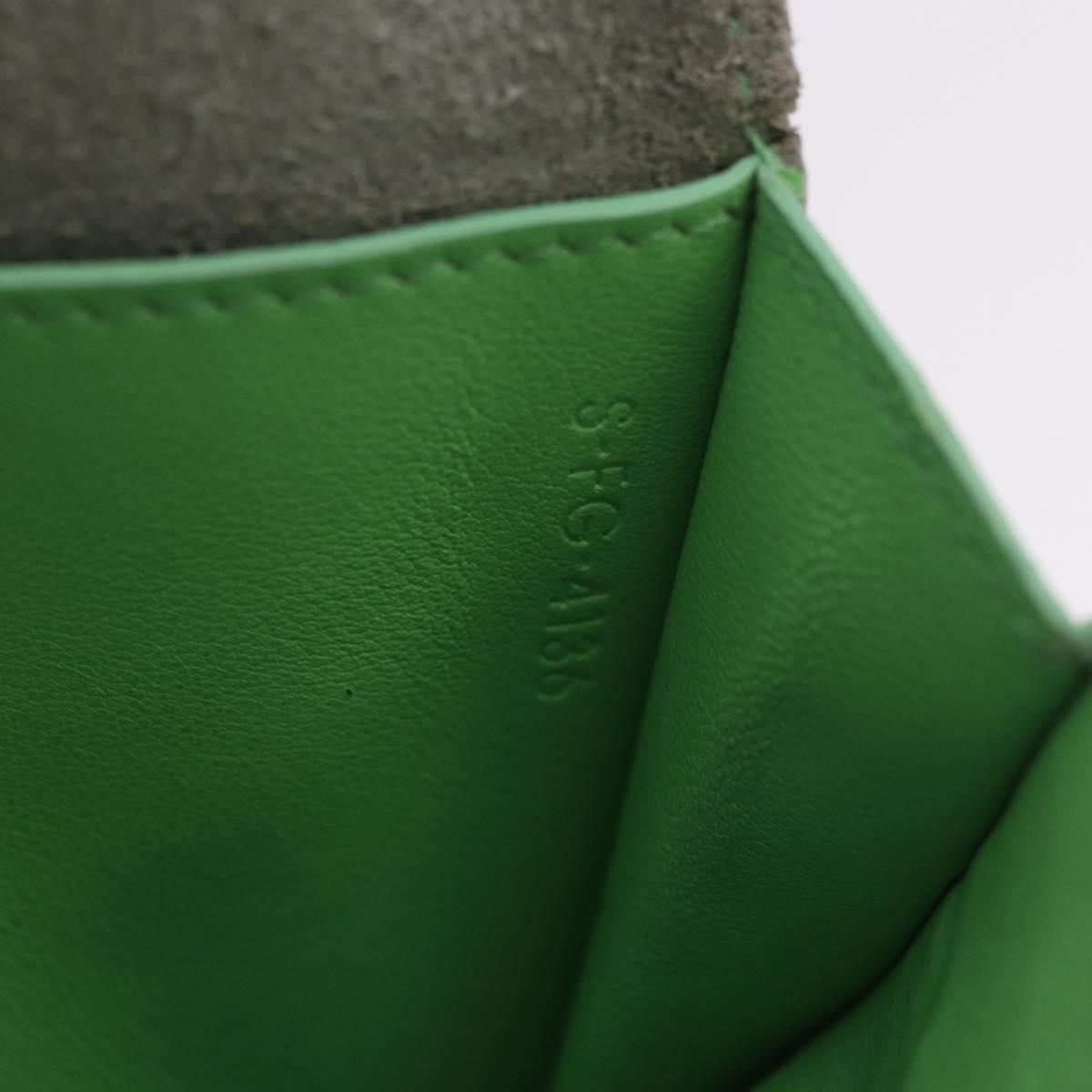CELINE Bifold Wallet Leather Beige Green Auth ar14185