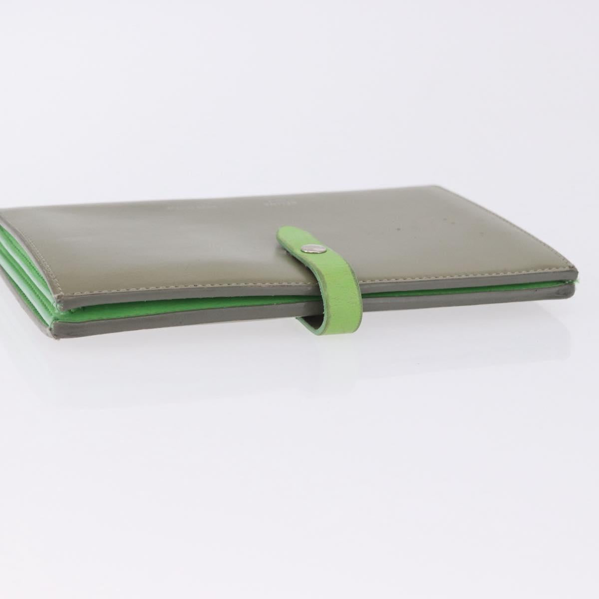 CELINE Bifold Wallet Leather Beige Green Auth ar14185