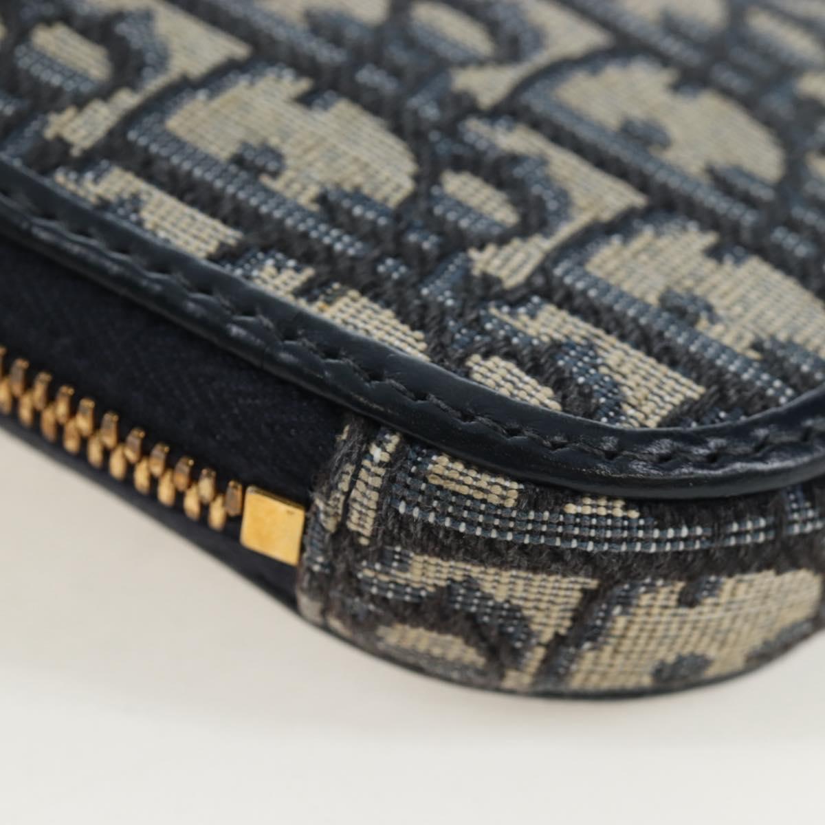 Christian Dior Oblique Jacquard Phone Shoulder Pouch Navy Gold Auth ar14186V