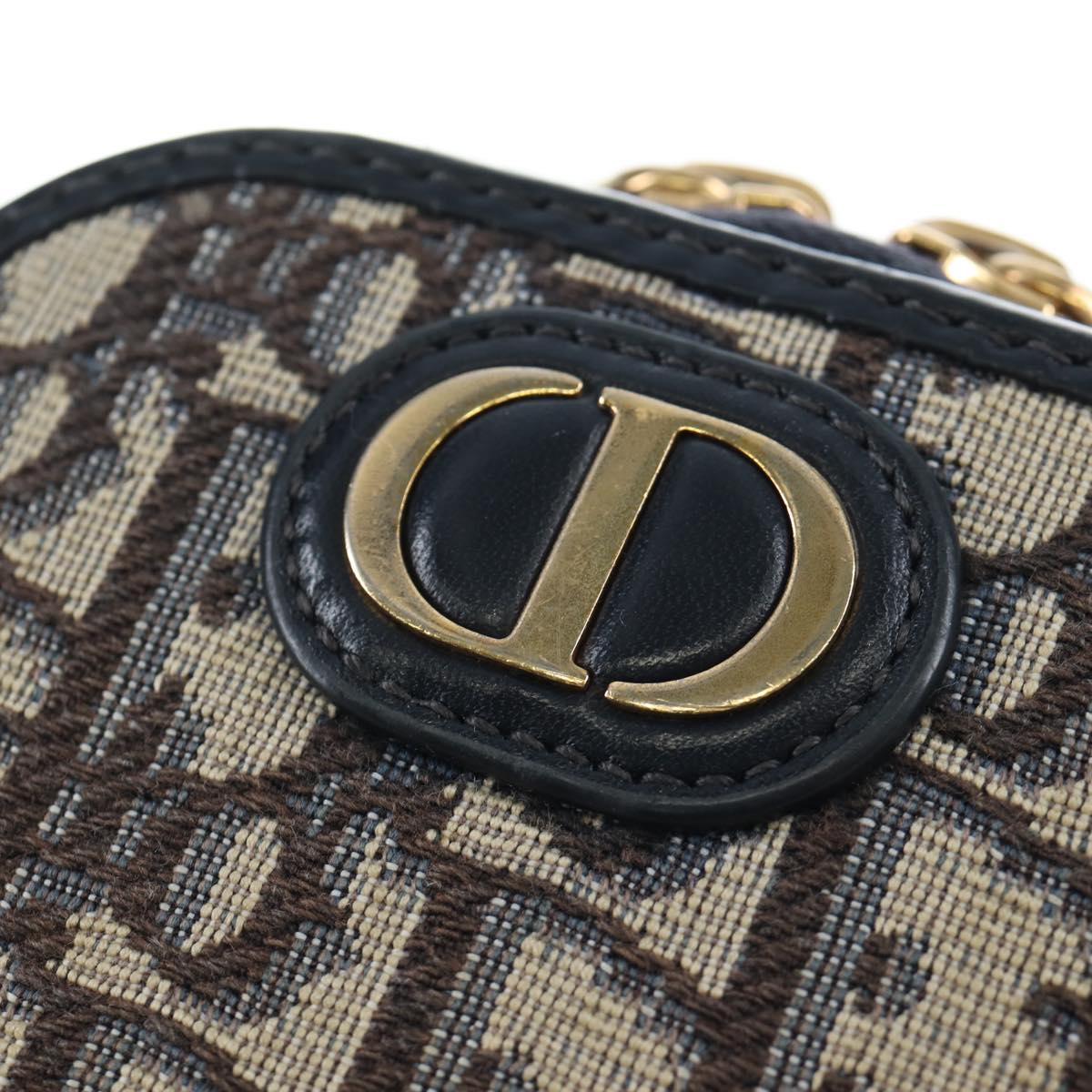 Christian Dior Oblique Jacquard Phone Shoulder Pouch Navy Gold Auth ar14186V