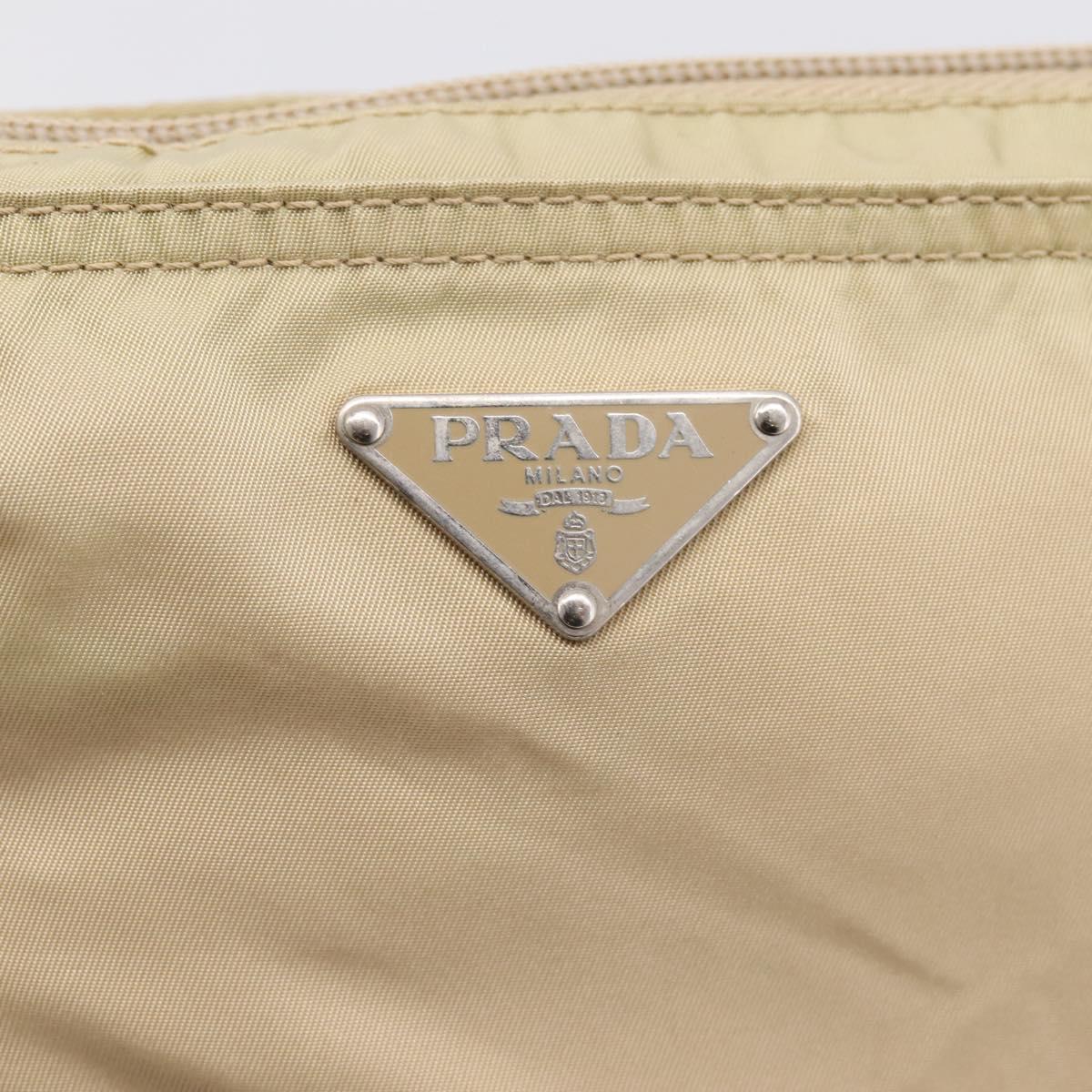 PRADA Shoulder Bag Nylon Beige Silver Auth ar14195