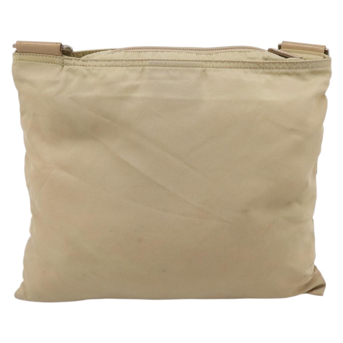 PRADA Shoulder Bag Nylon Beige Silver Auth ar14195