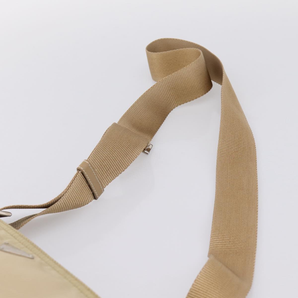 PRADA Shoulder Bag Nylon Beige Silver Auth ar14195
