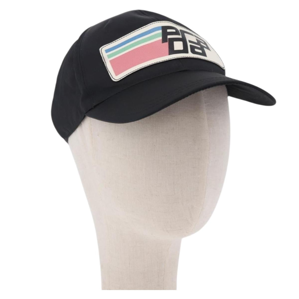 PRADA Cap Nylon Black White Auth ar14198