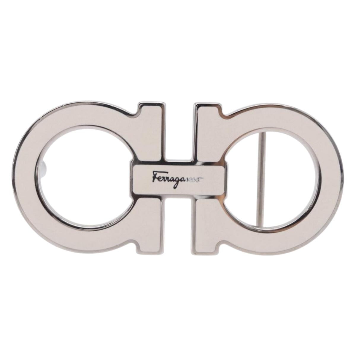 Salvatore Ferragamo Gancini Buckles Metal White Silver Auth ar14199
