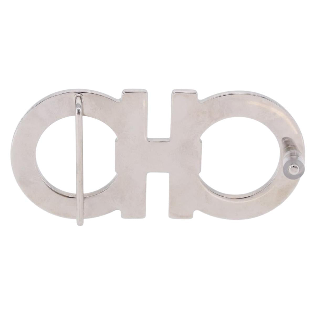 Salvatore Ferragamo Gancini Buckles Metal White Silver Auth ar14199