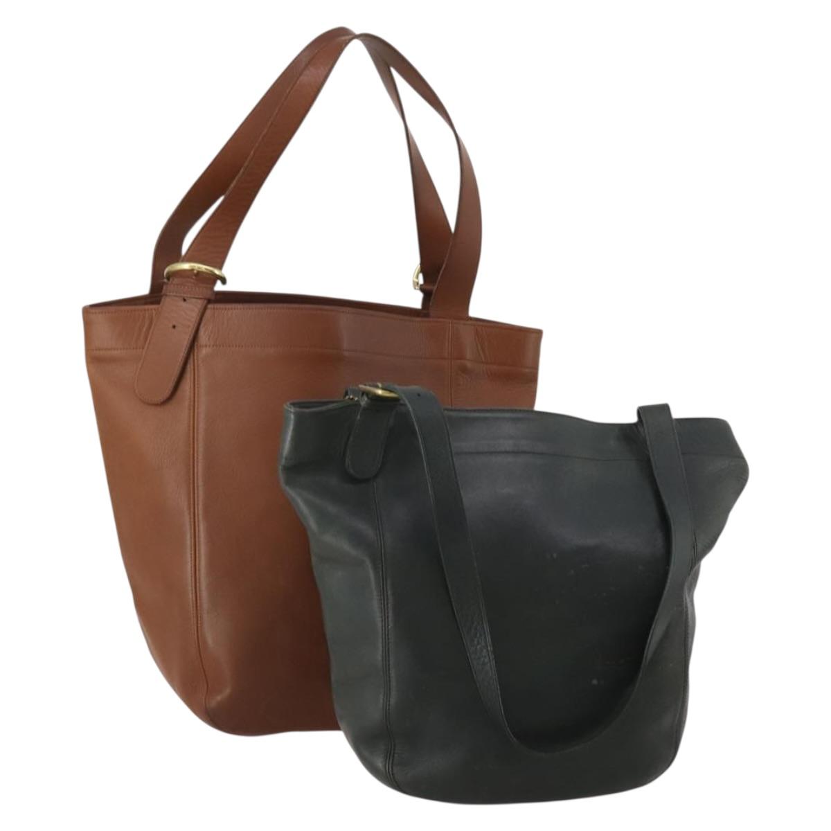 Coach Tote Bag Leather 2 Set Brown Khaki Auth ar14245