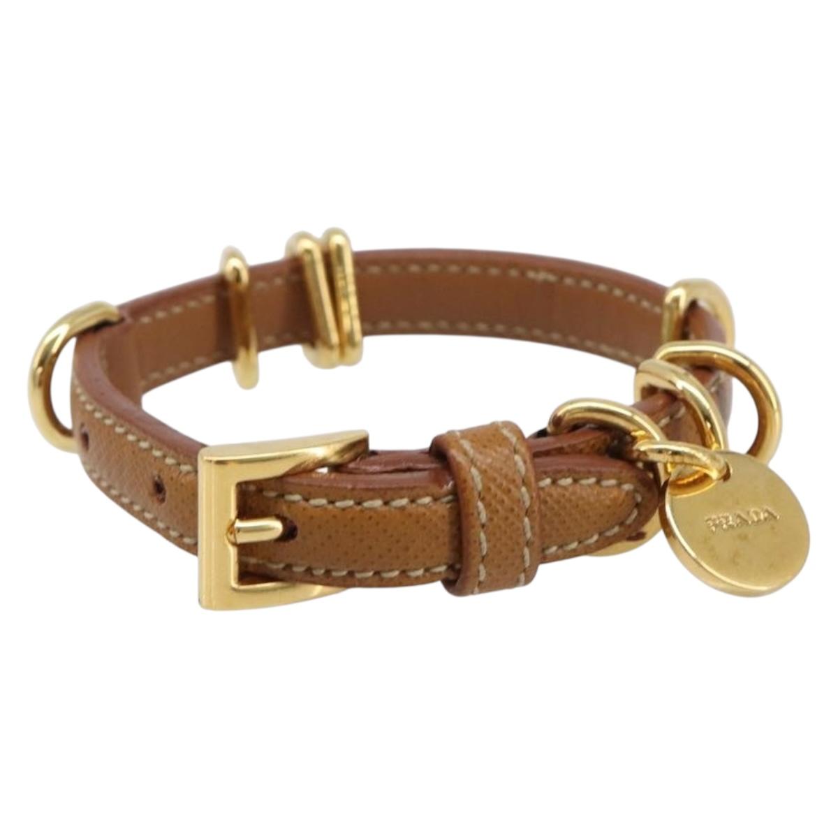 PRADA Bracelet Leather Brown Gold Tone Auth ar14250V