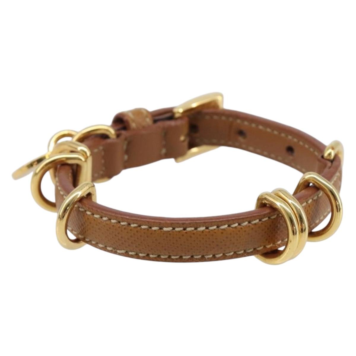 PRADA Bracelet Leather Brown Gold Tone Auth ar14250V