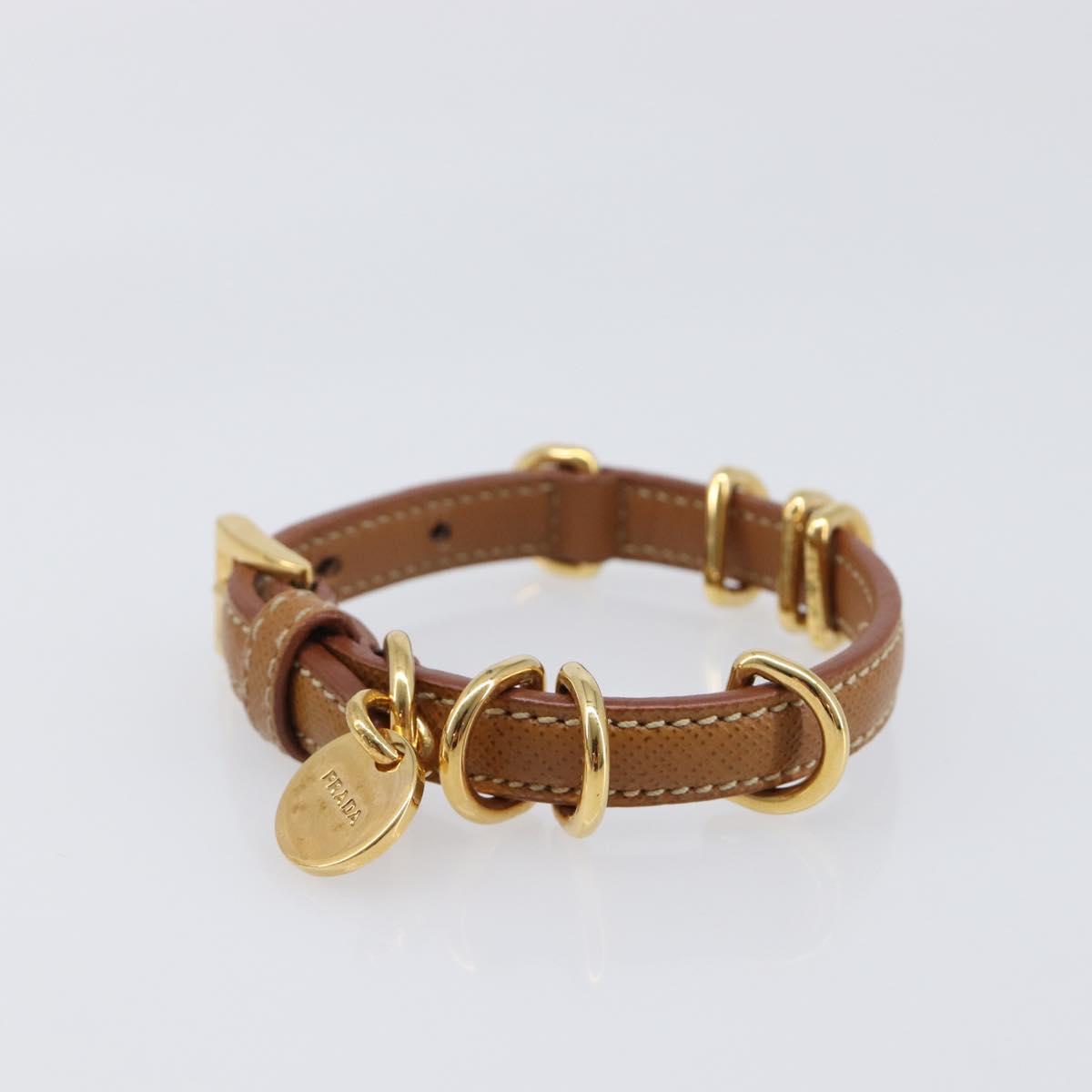 PRADA Bracelet Leather Brown Gold Tone Auth ar14250V
