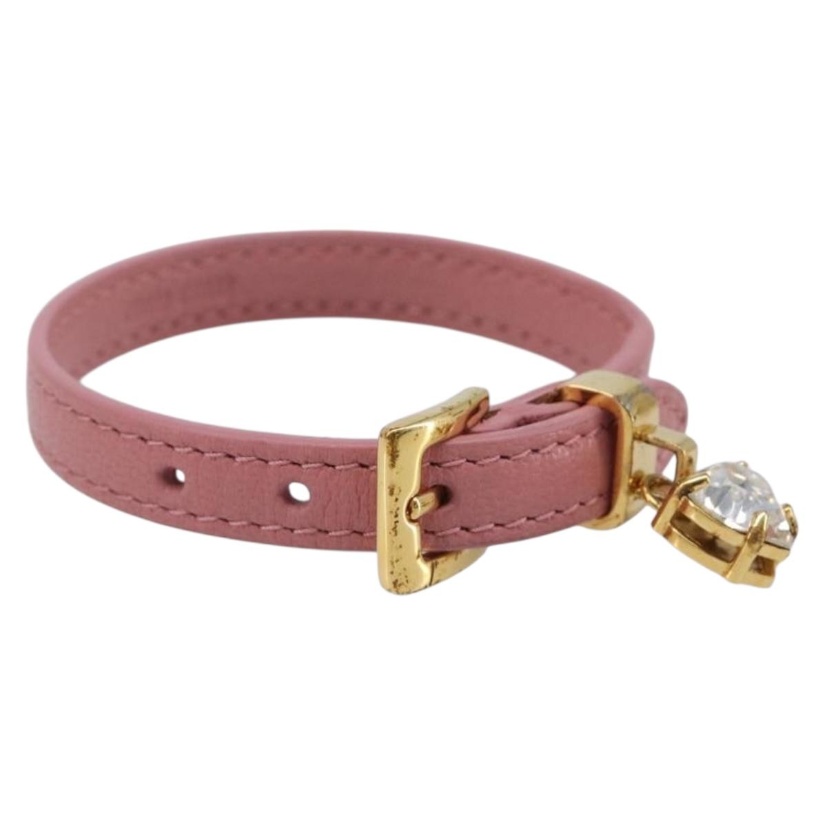 Miu Miu Bracelet Leather Pink Gold Tone Auth ar14251V