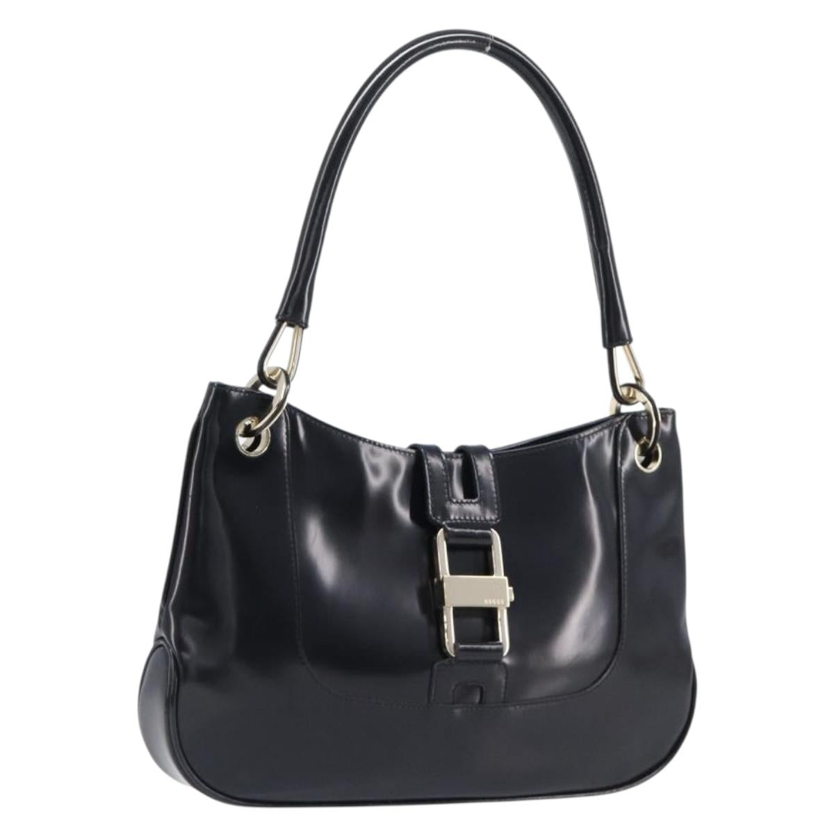 GUCCI Hand Bag Patent Black Gold Tone 001 4150 Auth ar14256V
