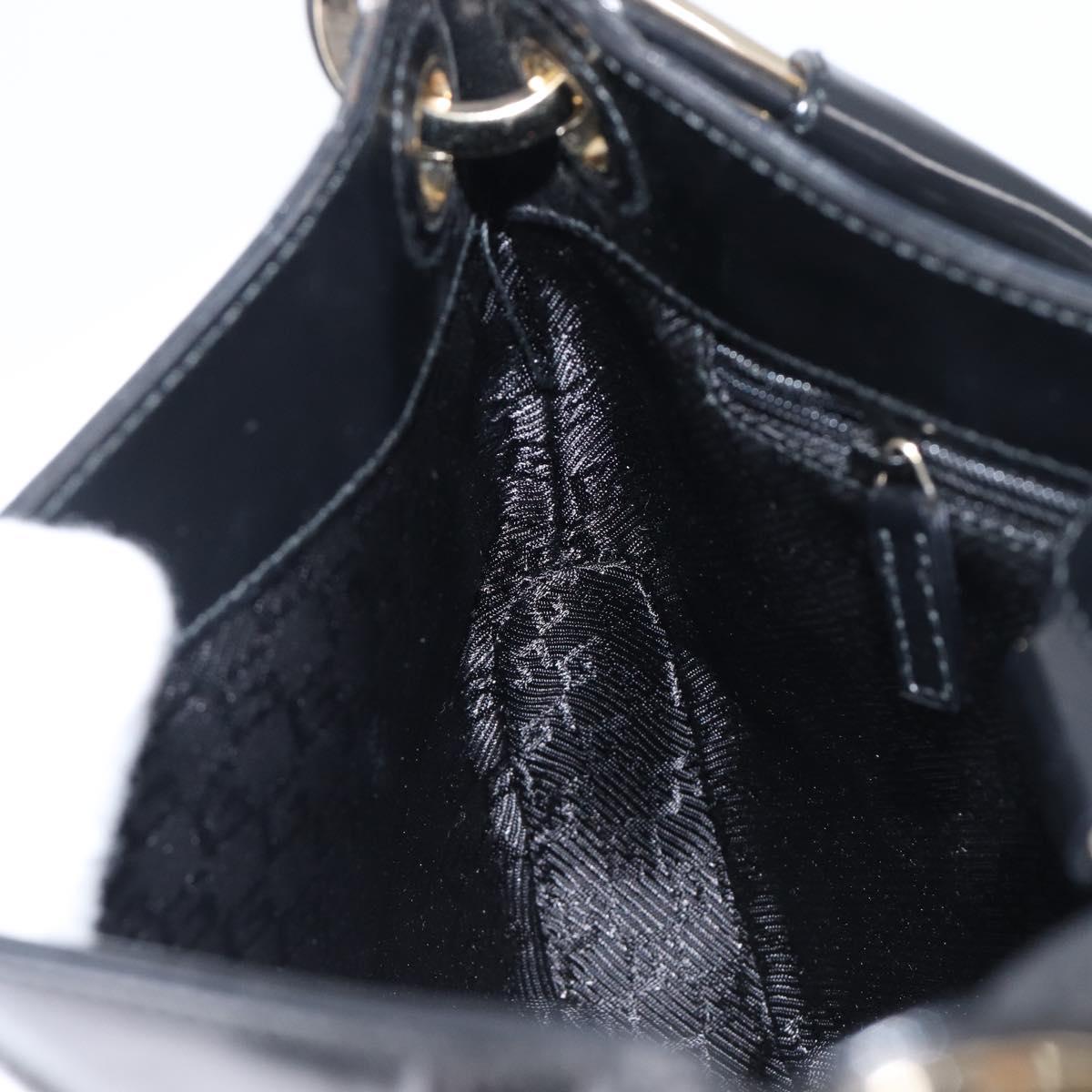 GUCCI Hand Bag Patent Black Gold Tone 001 4150 Auth ar14256V