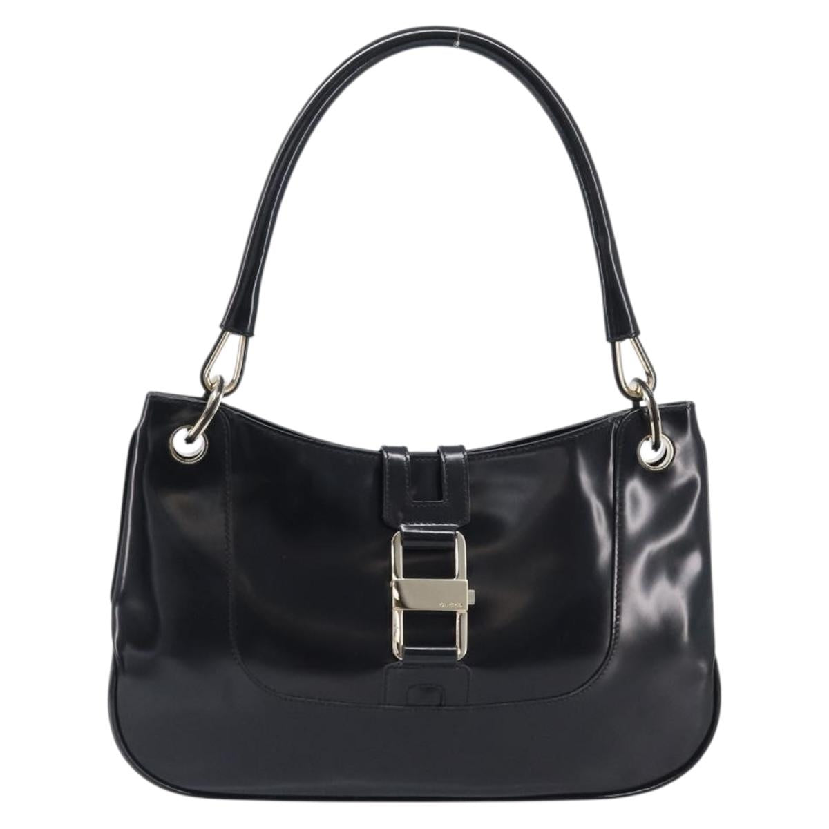 GUCCI Hand Bag Patent Black Gold Tone 001 4150 Auth ar14256V