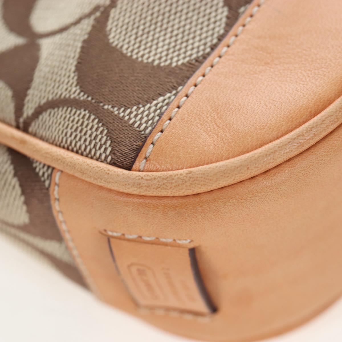 Coach Signature Hand Bag Canvas Beige Silver Auth ar14259A