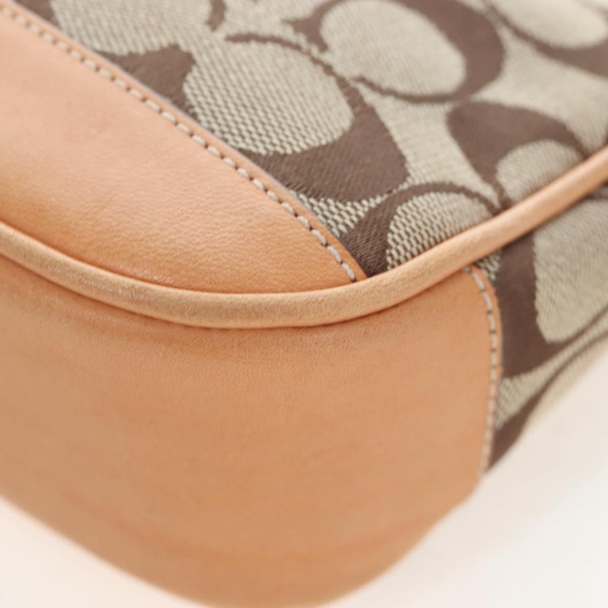 Coach Signature Hand Bag Canvas Beige Silver Auth ar14259A