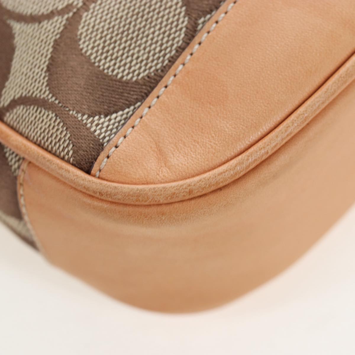 Coach Signature Hand Bag Canvas Beige Silver Auth ar14259A