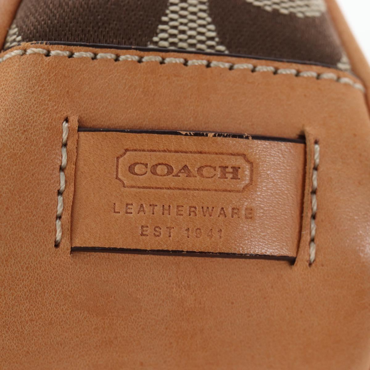 Coach Signature Hand Bag Canvas Beige Silver Auth ar14259A