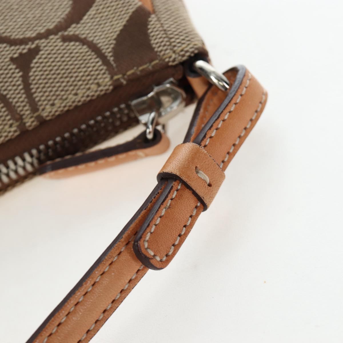 Coach Signature Hand Bag Canvas Beige Silver Auth ar14259A